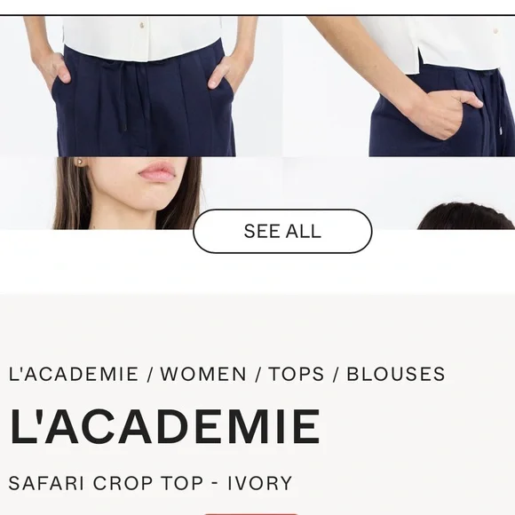 L’Academie‎ Safari Crop button down blouse ivory size small - Picture 8 of 10